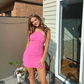 Pink Short Party Dress Halter Backless Simple Homecoming Dress, DP2429