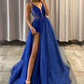 A Line V Neck Royal Blue Lace Prom Dresses Royal Blue Lace Formal Graduation Dresses,DP0102