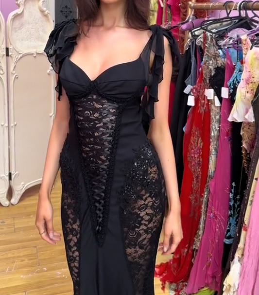 Sexy Black Sweatheart Lace Mermaid Evening Dress Long Prom Dress, DP2582