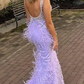 Sexy Fitted Glitter V-Neck Straps Illusion Feathers Appliques Party Prom Evening Dress,DP090
