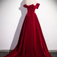 Red Velvet Sequins Long Prom Dress Elegant Off the Shoulder A-Line Formal Dress, DP2471