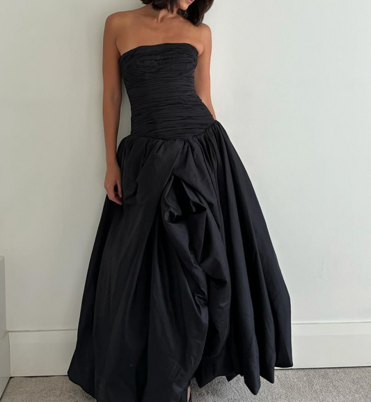 Chic Black Strapless A-Line Elegant Long Prom Dress, DP2147