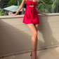 Sexy Red A-Line Straps Homecoming Dress Satin Short Party Dress, DP2432