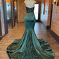 Green Halter Long Mermaid Appliques Black Girl Prom Dress, DP2313