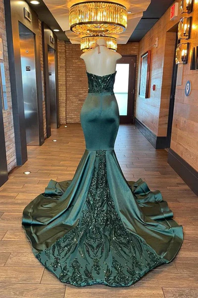 Green Halter Long Mermaid Appliques Black Girl Prom Dress, DP2313