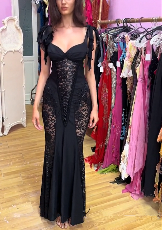 Sexy Black Sweatheart Lace Mermaid Evening Dress Long Prom Dress, DP2582