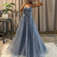 Elegant Sleeveless Sweetheart A-line Tulle Blue Prom Dresses Formal Dress,DP093