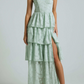 Sage Green Straps A-Line Tiered Cute Long Prom dress, DP2586