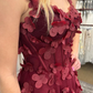Burgundy 3D Flowers A-line Long Prom Dress Formal Gown, DP2013