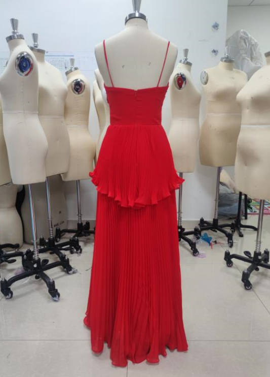 Red Spaghetti Straps A-Line Elegant Long Party Dress, DP2040