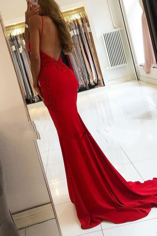 Red Designer Mermaid Evening Dress Long Prom Dresses with Open Backs,DP068