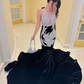 Charming Black Girl Appliques Velvet Mermaid Evening Prom Dress, DP2364