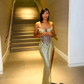 Sexy Long Black Girl Prom Dress Mermaid Sweetheart Gold Sequins Evening Gown, DP2389
