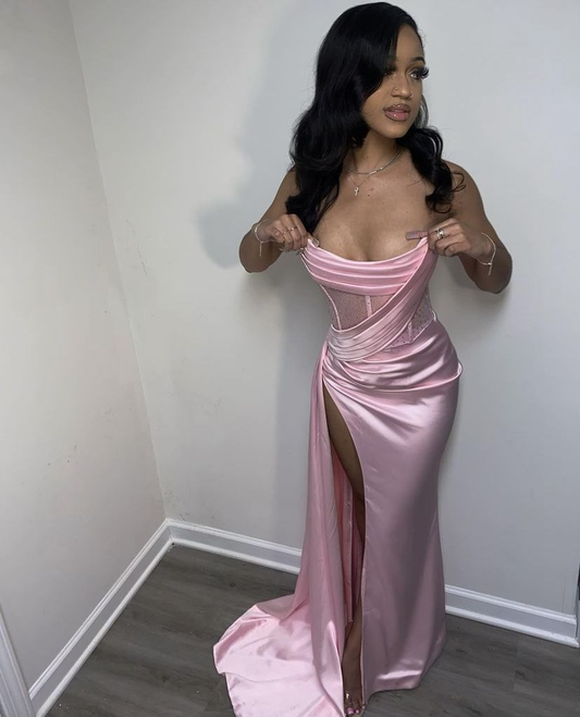 Pink Strapless Mermaid Prom Dress for Black Girls Birthday Party Dress Formal Occasion,DP01