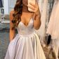 Silver Glitter V Neck Spaghetti Straps Long Prom Dress,DP063