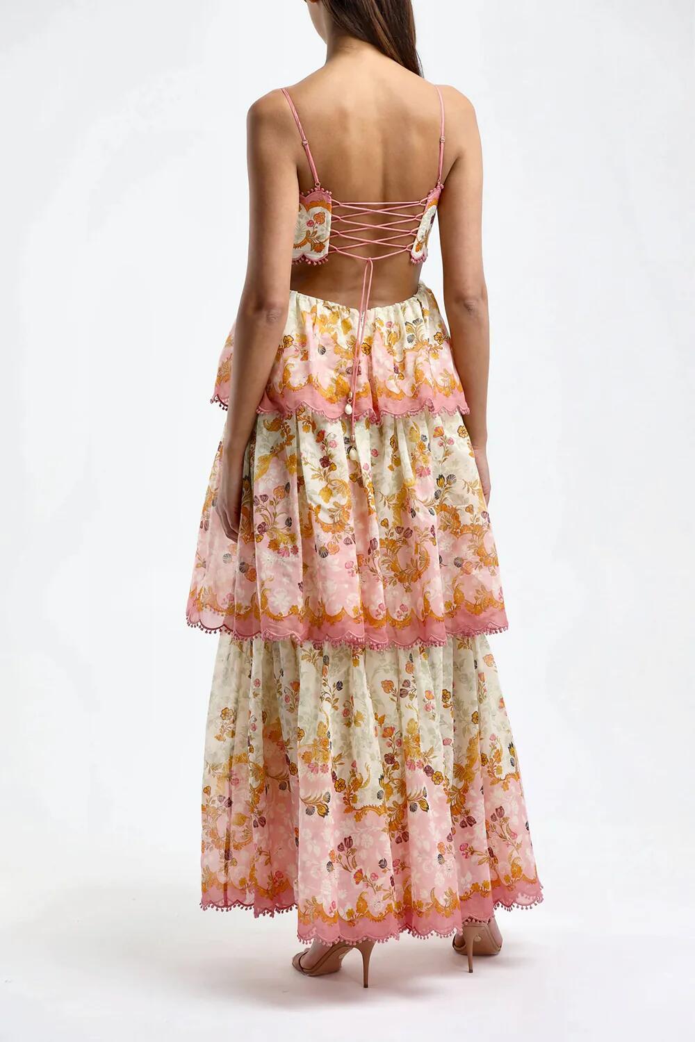 Sweet Straps Tiered A-Line Long Party Dress,DP1934