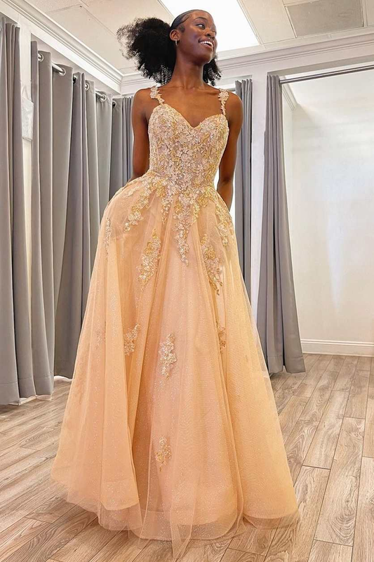 Tulle Floral Appliques Sweetheart A-Line Prom Dress,DP044
