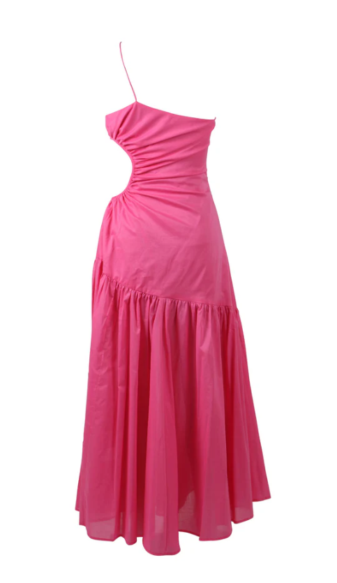 Hot Pink One Shoulder A-Line Long Party Dress, DP2458