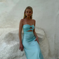 Light Blue Strapless Satin Simple Long Prom Dress, DP2453