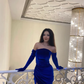 Strapless Royal Blue Velvet Homecoming Dress With Gloves, DP2370