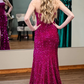 Fuchsia Strapless Sequin Mermaid Long Prom Dress with Slit, DP2015