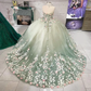 Sage Green Quinceanera Dress Ball Gown Lace Sweet 16 Dress With Flowers, DP2394