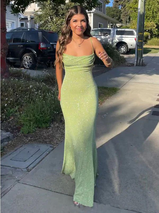 Sexy Green Mermaid Spaghetti Straps Maxi Long Prom Dresses,DP0226