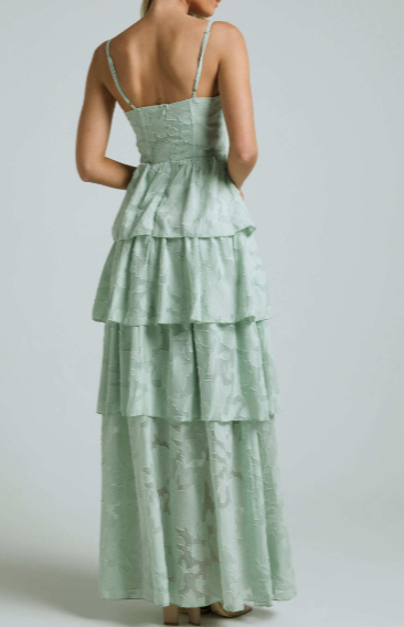 Sage Green Straps A-Line Tiered Cute Long Prom dress, DP2586