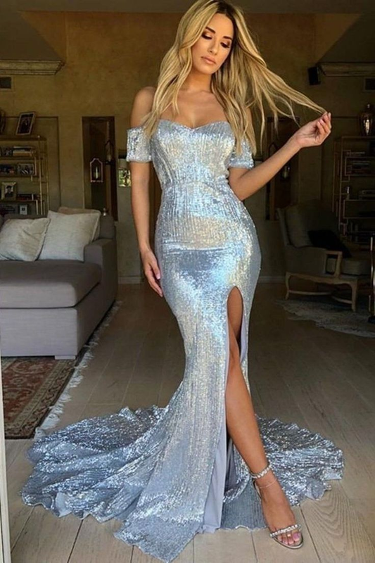 Off The Shoulder Mermaid Long Prom Evening Dress with Side Slit,DP0104