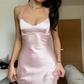 Light Pink Satin Sheath Elegant Simple Long Party Dress, DP2444