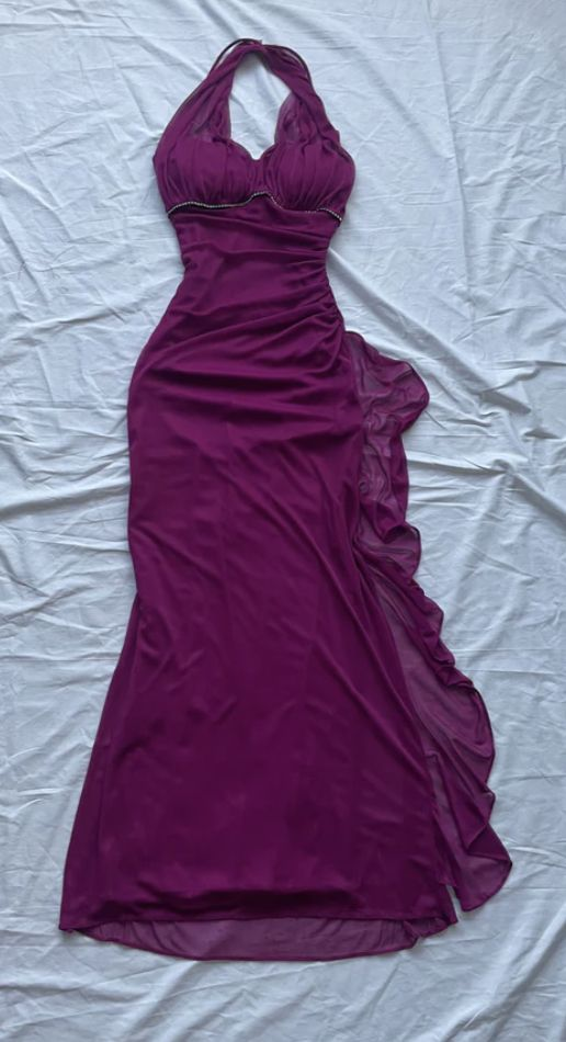 Modest Purple Halter Ruffles Chiffon Long Prom Dress, DP2585