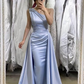 Light Blue One-Shoulder Sleeveless Long Mermaid Prom Dress,DP066