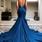 Blue mermaid long evening dress blue prom dress,DS2086
