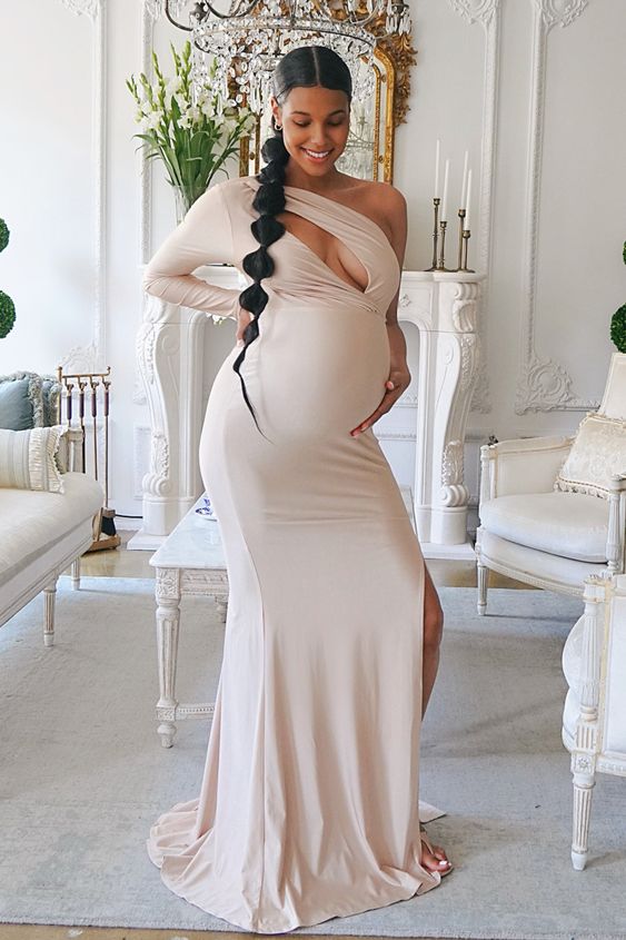 Nude Baby Shower Gown with Split,DS0399