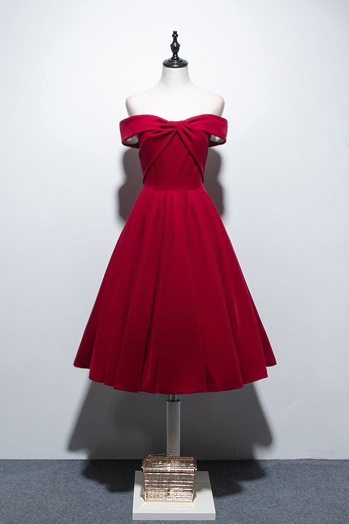 Burgundy Satin Strapless Short Prom Dress, Custom Made Party Dress ,DS0991