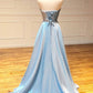 Simple sweetheart blue long prom dress blue long evening dress,DS2339