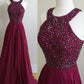 A-line Scoop Neck Burgundy Prom Dress, Burgundy Formal Dress, Burgundy Evening Dress,DS1885