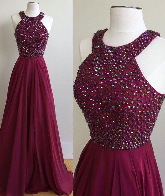 A-line Scoop Neck Burgundy Prom Dress, Burgundy Formal Dress, Burgundy Evening Dress,DS1885