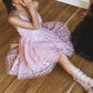 Cute Straps Pink Lace Homecoming Dress,DS0814