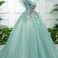 Gorgeous Green Long Tulle with Lace Applique Sweet 16 Dress, Green Formal Gown,DS4472