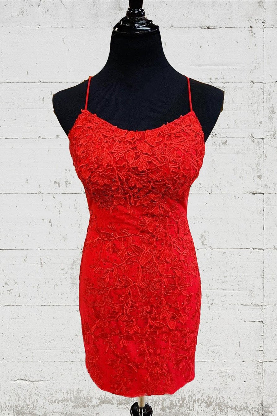 Tight Red Lace Short Homecoming Dress,DS0860