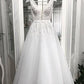 White v neck tulle tea Length prom dress, tulle evening dress,DS2431