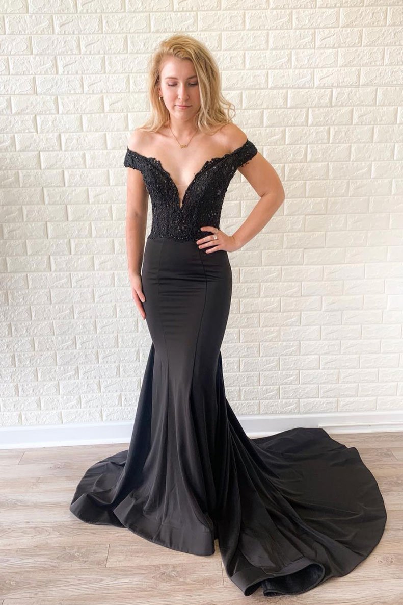 Black mermaid lace long prom dress, black evening dress,DS2438