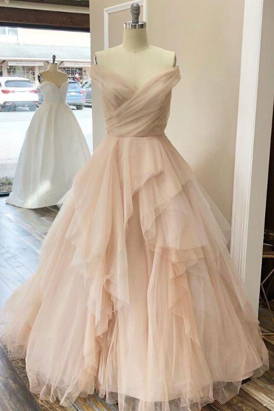 Champagne sweetheart tulle long prom dress tulle formal dress,DS2333