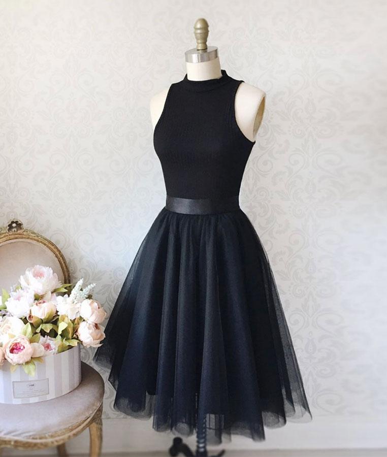 Black tulle simple short prom dress, black homecoming dress,DS1323