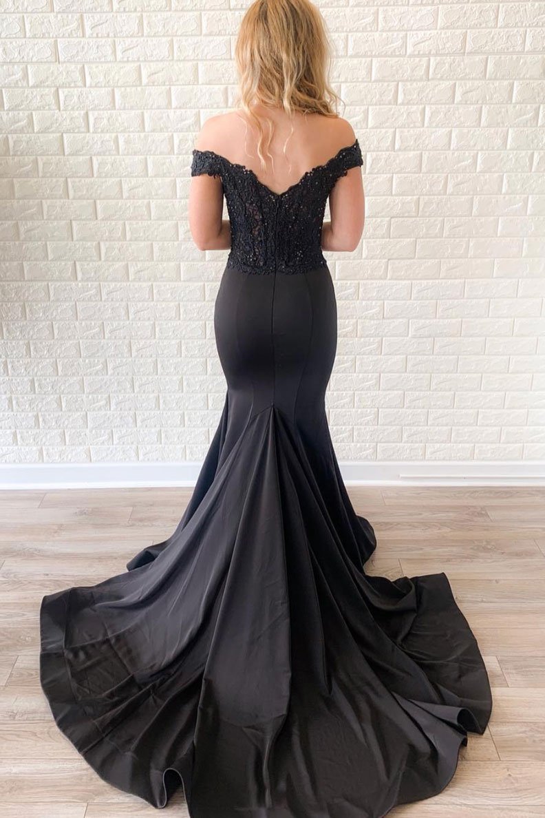 Black mermaid lace long prom dress, black evening dress,DS2438