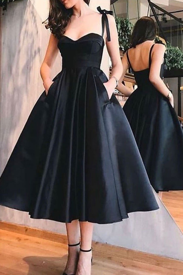 Simple sweetheart satin black prom dress, black homecoming dress,DS1215