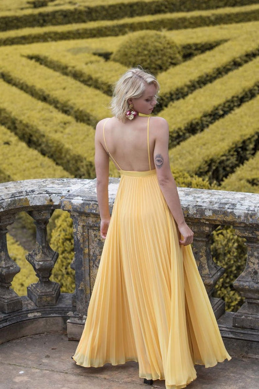 Yellow chiffon long prom dress, yellow evening dress,DS2472