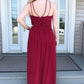 Burgundy chiffon long prom dress, burgundy bridesmaid dress,DS2509