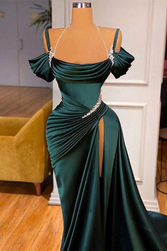 Elegant Stunning Off-the-Shoulder Mermaid Prom Dress Ruffles With Split ,DS4623
